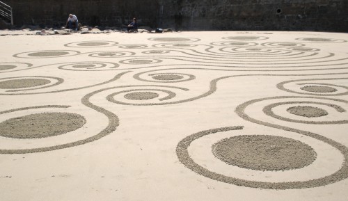 Patelgé, land art, rake art, beach art, dessin sable, art, perros-guirec, trestraou, bretagne, plage, dessins sur le sable, Paon