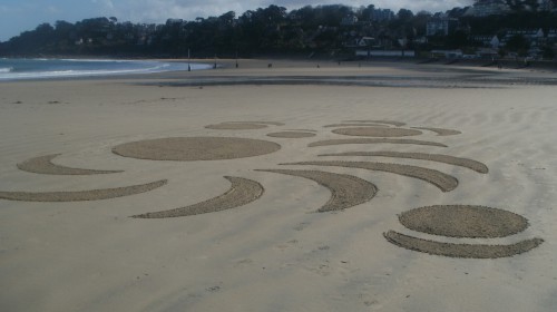 Patelgé, land art, rake art, beach art, dessin sable, art, perros-guirec, trestraou, bretagne, plage; embruns, en brins de sable